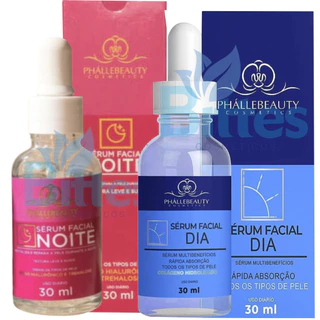 KIT SERÚM FACIAL DIA E NOITE PHÁLLEBEAUTY COSMÉTICOS COLÁGENO HIDROLISADO E ÁCIDO HIALURÔNICO