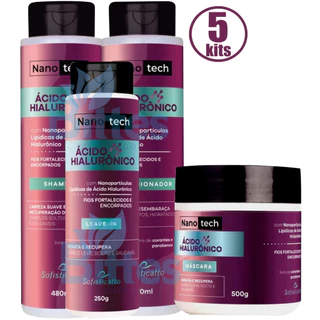 5 KIT CAPILAR ÁCIDO HIALURÔNICO SOFISTICATTO COSMÉTICOS RECUPERA DANOS