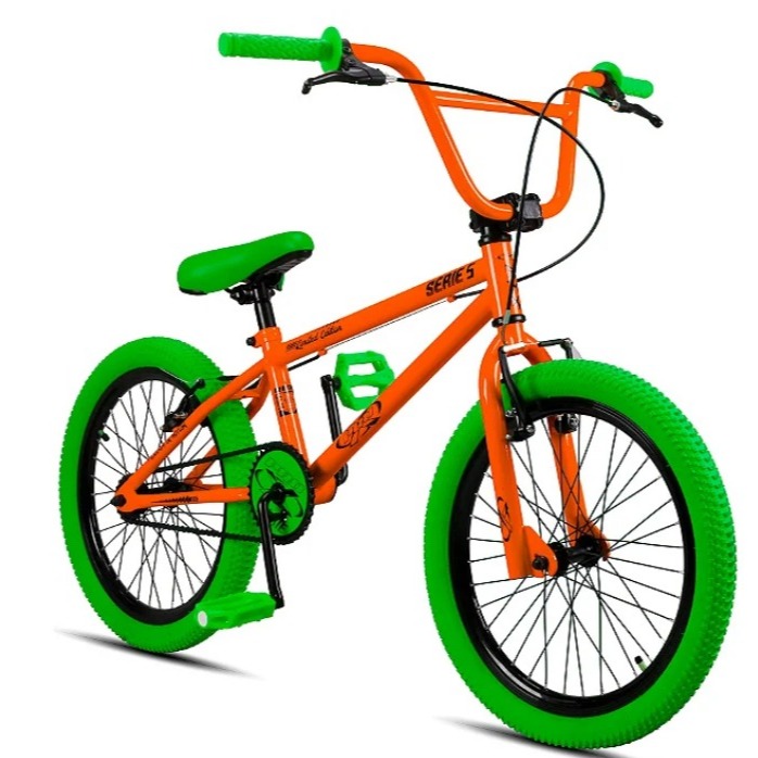 Bicicleta Bike Pro-X BMX Aro 20 Série 5 - Laranja Neon / Verde