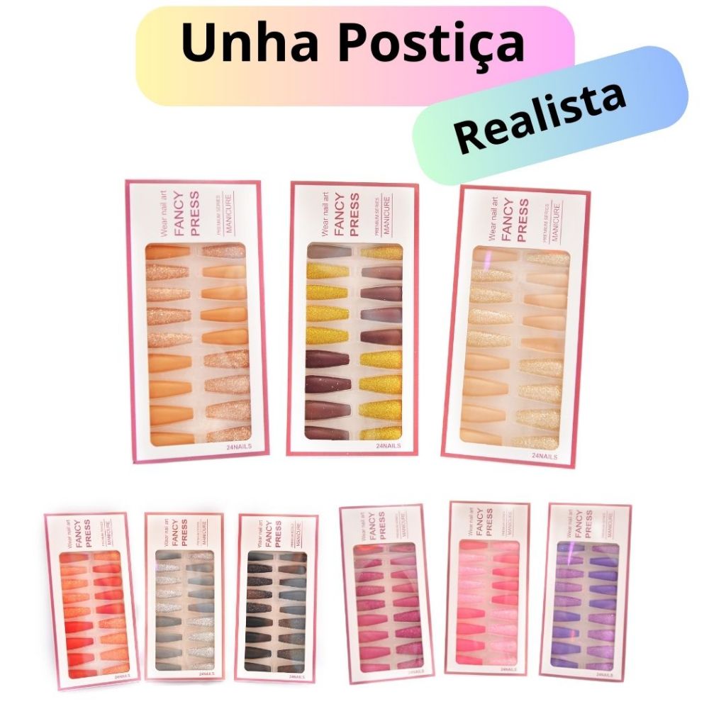 Unha Postiça Realista envio Sortido 1 Cartela com 24 unidades
