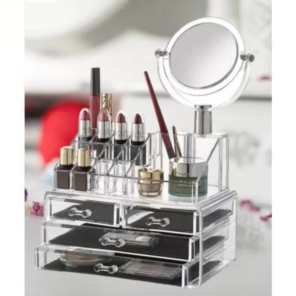 Organizador de maquiagem Acrílico com 4 gavetas e espelho | Shopee Brasil
