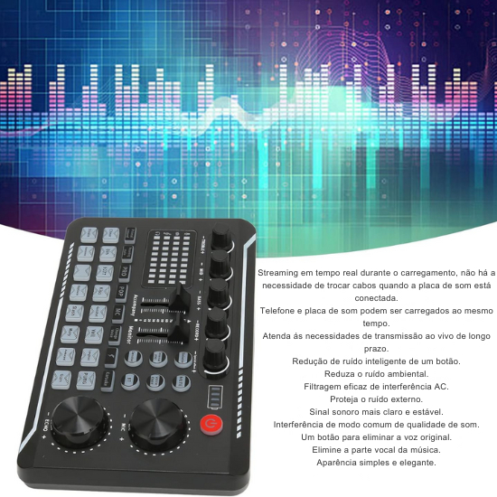Mixer De Áudio Externo Live Sound Card Celular Tablet E Pc