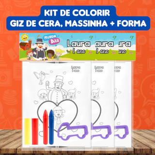 Kit de Colorir Mundo Bita com Giz de cera massinha e forma - Lembrancinha personalizada