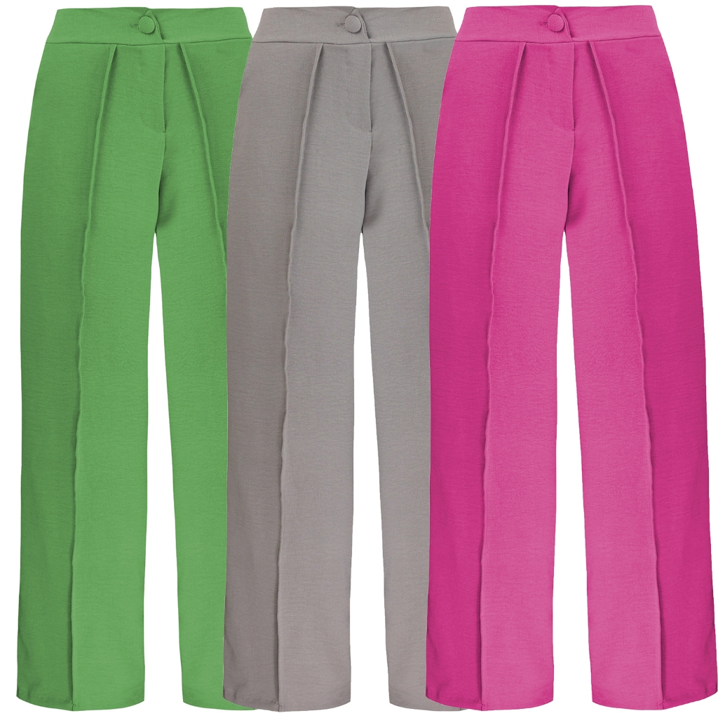 Calça Feminina Pantalona Com Botão