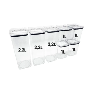 Kit 7 Potes Empilhável Herméticos Transparente Resistente Cozinha Armário Organiza Alimentos Pote