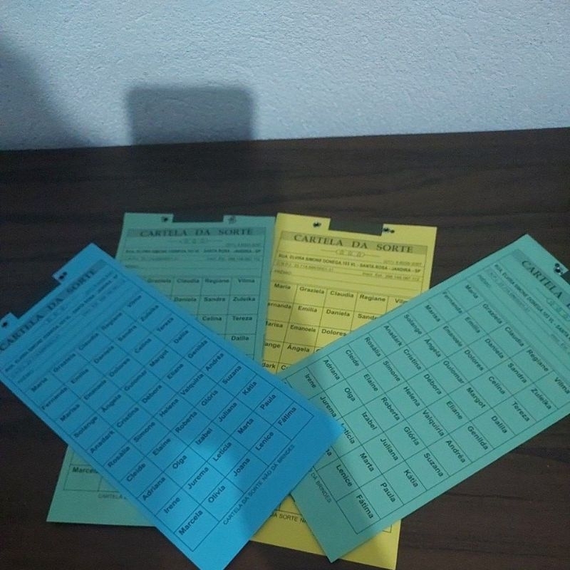 cartela da sorte rifa com nomes cada uma ( cores sortida da cartela)com ...