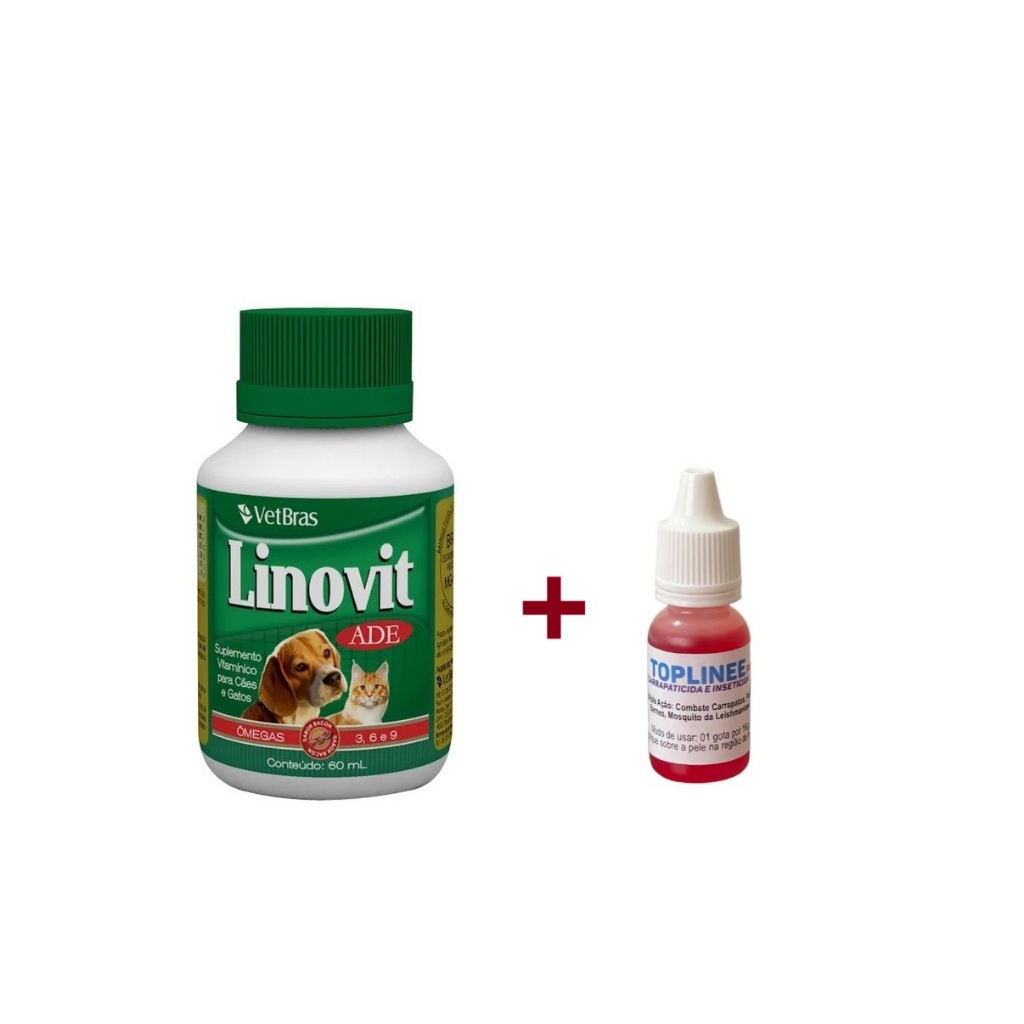 Suplemento Vitaminico Linovit 60ml + Antipulgas e Carrapaticida Topline ...