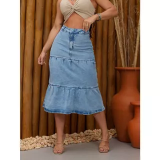 Saia Midi Jeans Peplum 3 Marias Moda Evangélica