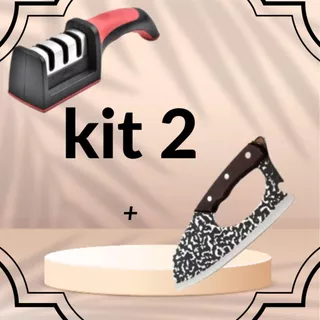 kit lnox Profissional Cabo King Artesanal Churrasco Cozinha+Afiador Amolador De Facas Em Aço Inox