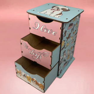 CAIXA ORGANIZADORA COM 3 GAVETAS - MDF ADESIVADO DOG