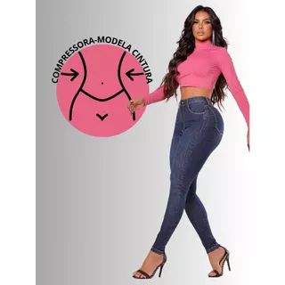 Calça Jeans Feminina Skinny Det Rosa-compressor modeladora-LD4040