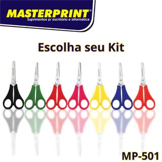 Kit Tesoura Escolar 13cm Colorida Ponta arredondada MasterPrint Escolha as cores