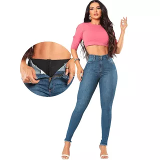 Calça Jeans Feminina Super Lipo Chapa Barriga Com Cinta Modeladora