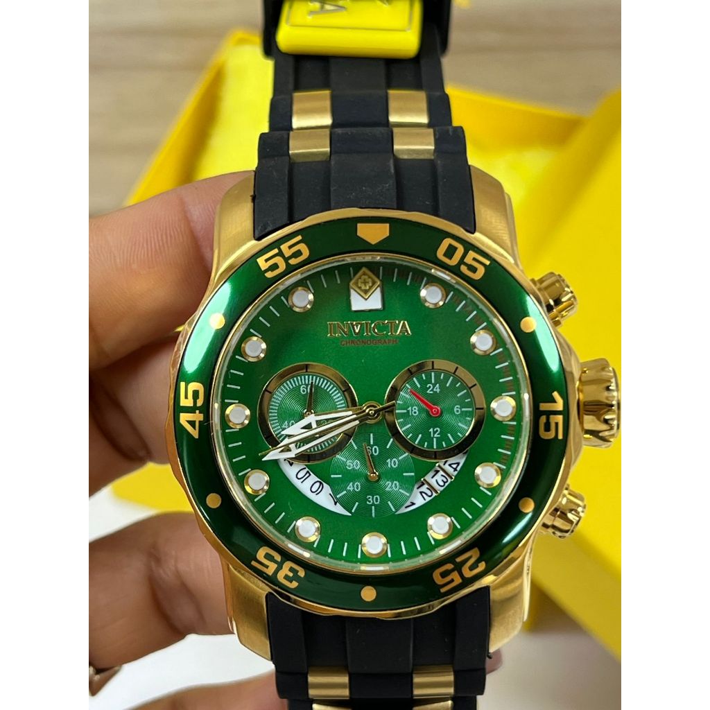 Relogio Invicta 6984 Pro Diver Scuba Pulseira Silicone Preto Caixa Dourada Fundo Verde Todo em Aco a Prova D Agua Shopee Brasil