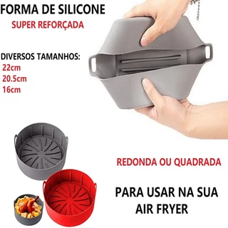 Forma De Silicone Super Resistente Para Air Fryer Com Alça Multiuso Utensilio De Cozinha Diversos Tamanhos Redonda Ou Quadrada Para Forno