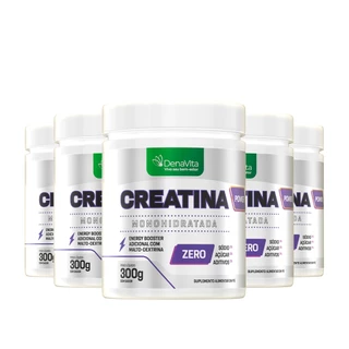 Kit 5x Creatina Power, Turbo X3 Monohidratada - 300 Gramas, Massa Muscular e Disposição- DENAVITA