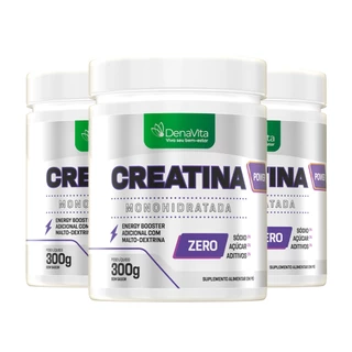 Kit 3x Creatina Power, Turbo X3 Monohidratada - 300 Gramas, Massa Muscular e Disposição- DENAVITA