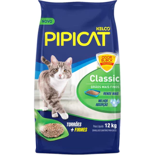 Areia Higiênica Pipicat Classic para Gatos Kelco 12Kg Granulado Higiênico Terra Para Gatos