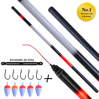 Kit Completo Vara Telescópica 5,40 Metros Fibra de Vidro 40% Carbono + Capa Proteção