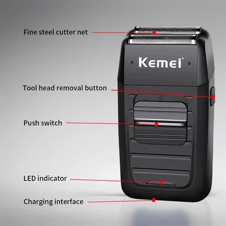 Barbeador Shaver Maquina de Barbear Kemei KM 1102 Recarregável Bivolt 110 220