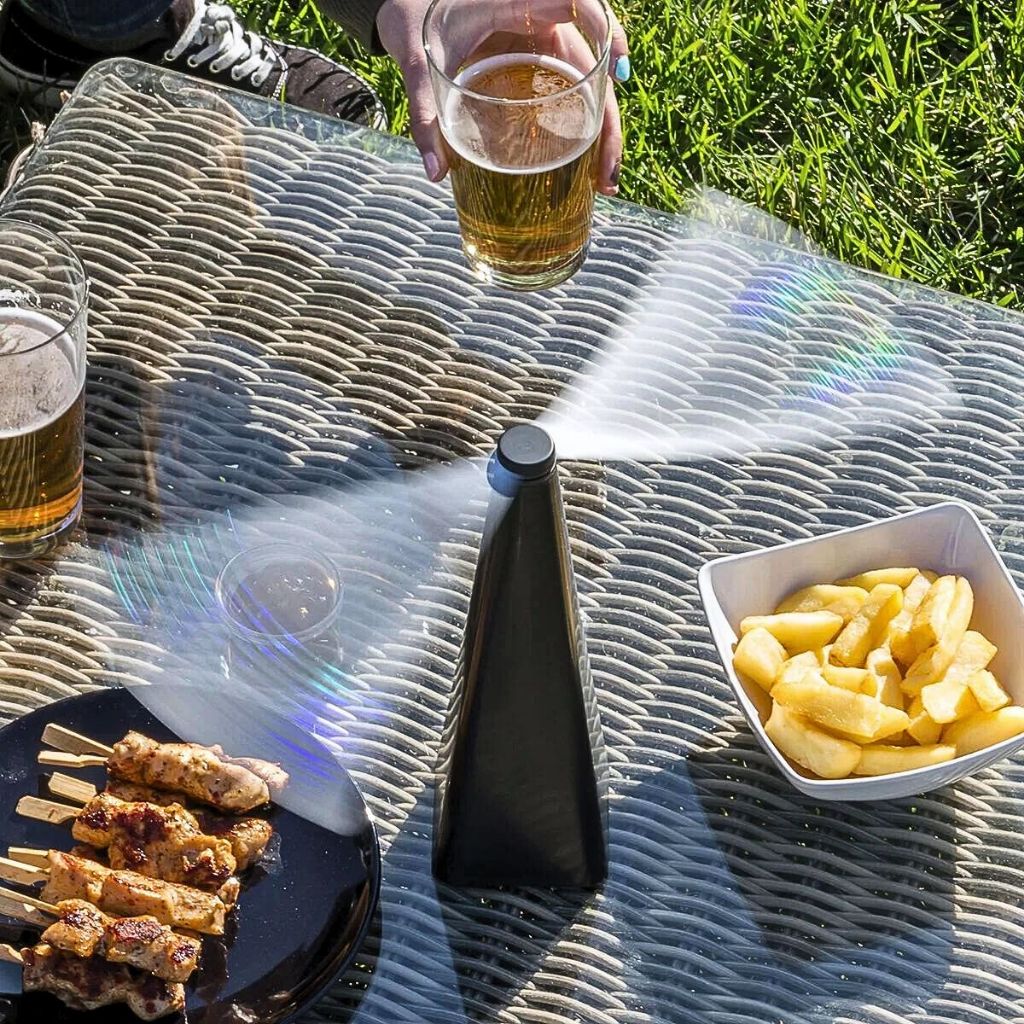 Espanta Moscas Mosquitos Repelente de Mesa Ventilador a Pilhas p/ Almoço Churrasco Piquenique Café da Manhã Self Service Açougue