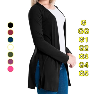 Cardigan Laterais Abertas Manga Longa Plus Size Feminino Malha Básico Meia Estação G GG G1 G2 G3 G4 G5