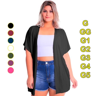 Kimono Manga Larga Plus Size Feminino Malha Viscolycra Terceira Peça Quimono G GG G1 G2 G3 G4 G5