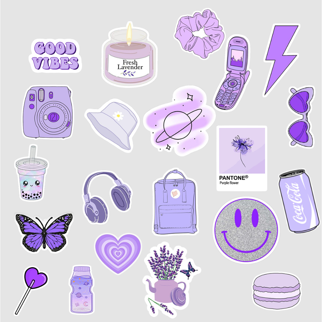 Pack Stickers- Adesivos Aesthetic Lilas Impermeável Decoração Notebooks - Capinha de Celular Squeeze