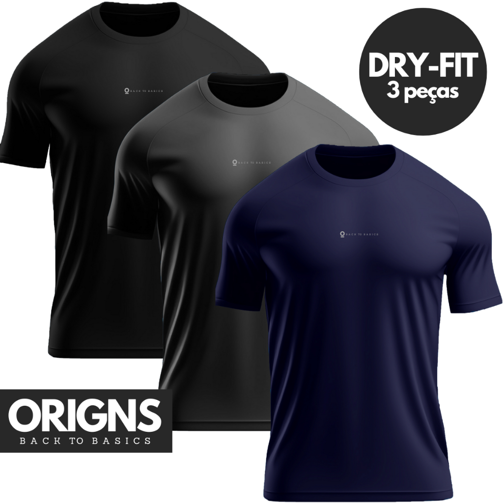 Kit 3 Camiseta Dry Fit Masculina Lisa Manga Curta Camisa Academia Treino Fitness Esportes