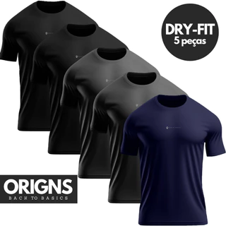 Kit 5 Camisetas Dry Fit Masculina Manga Curta Academia Treino Origns