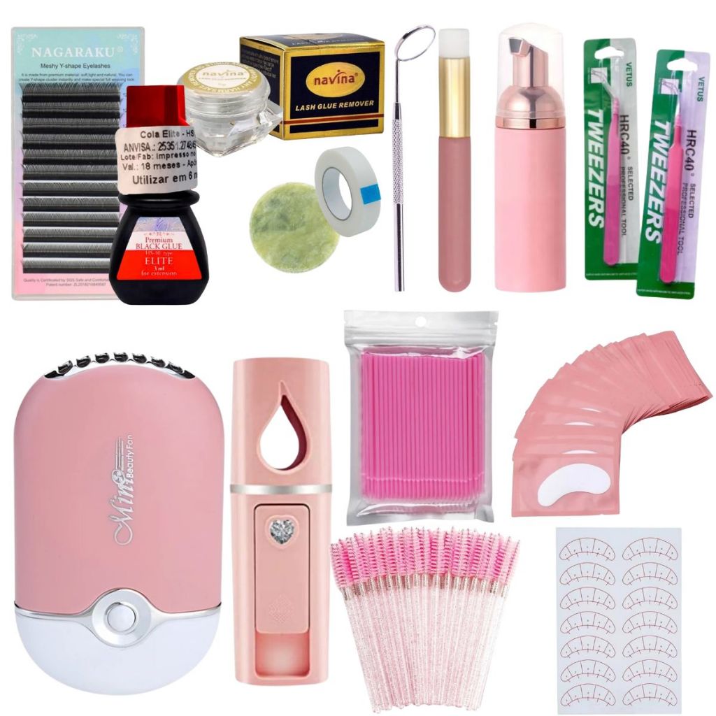 Kit Extensão Cilios Treino Iniciante Cílios Completo Profissional Alongamento
