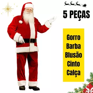 Roupa de Papai Noel de Feltro Fantasia Tamanho Único 5 peças Completa