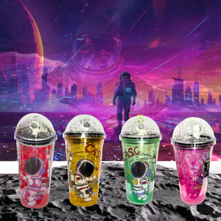 Copo Astronauta Acrílico Brilhoso Parede Dupla Resistente Infantil/adolescente 480ml