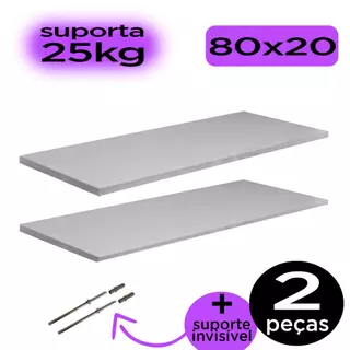 2 Prateleira MDF 80x20 com Suporte Invisivel em Madeira Branca suporta até 25kg acompanha parafuso