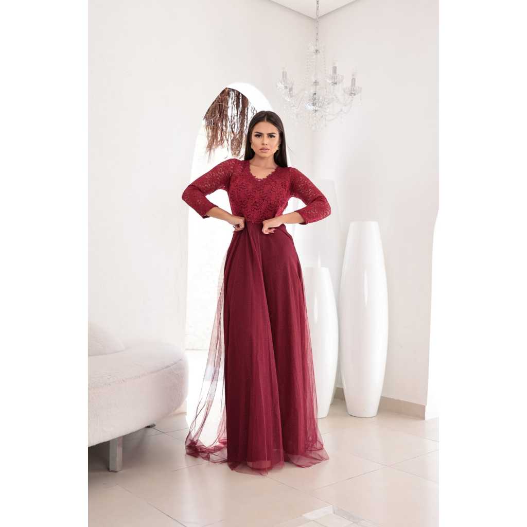 Vestido festa madrinha casamento manga longa 3/4 moda inverno plus