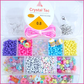 Miçangas Infantil Pulseiras e Colares Bola Fluorescente +Letra + Pingente + Entremeio + Fio Cetim