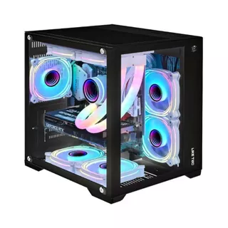 Gabinete Gamer Aquario Liketec Dasha black Micro Atx Frontal vidro designer cubo preto