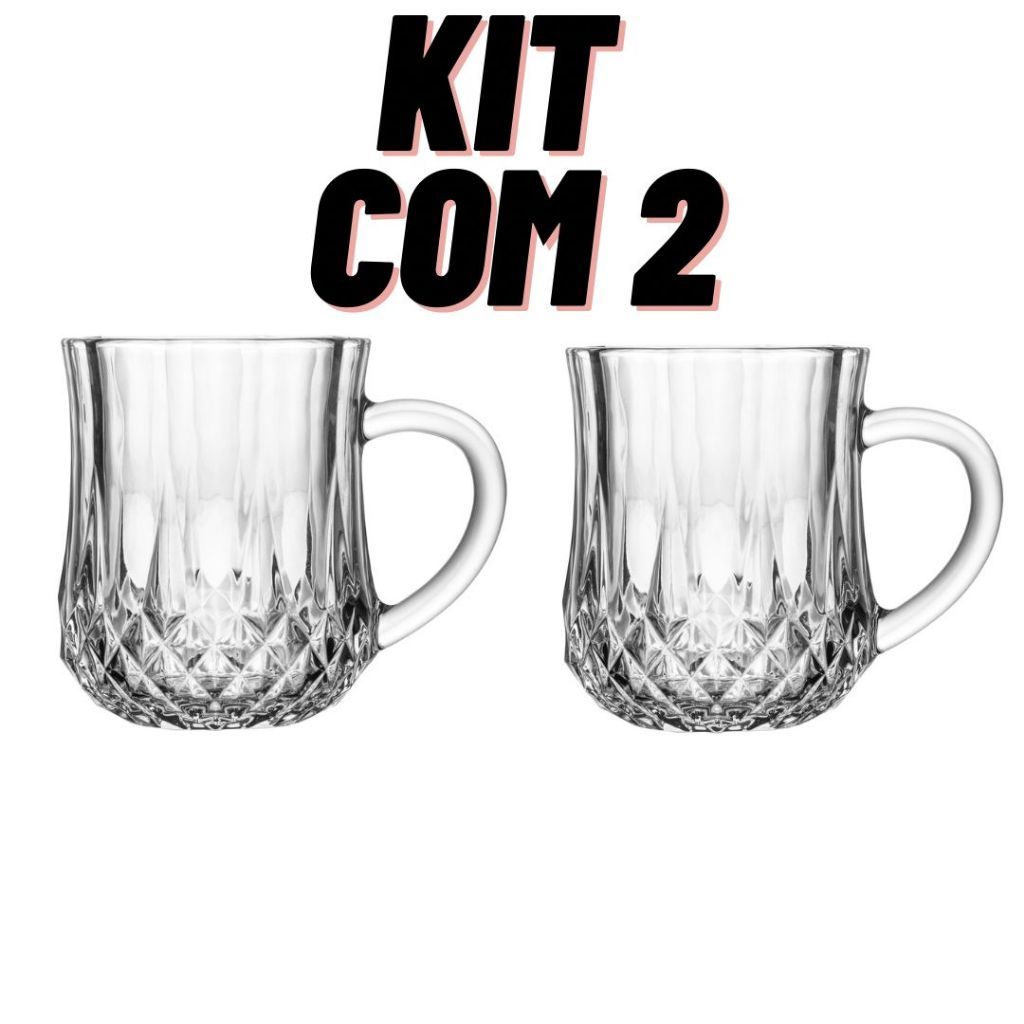 Kit C/2 Canecas de Vidro Diamante 200ml