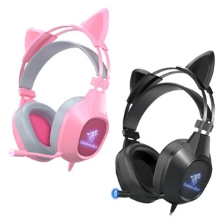Fone Headset Gamer Gatinho com Fio e LED RGB Fone de ouvido- Orelhas Removíveis, Microfone e Controle de Volume - Estilo, Conforto e Imersão Total nos Jogos