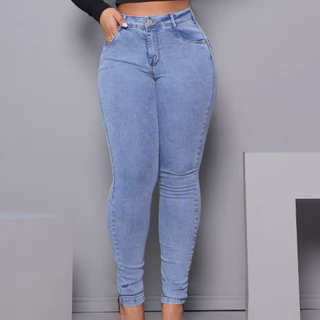 Diretriz Jeans Calça Jeans Skinny Feminina Confort Cintura Alta Lavagem Clara 36 ao 46