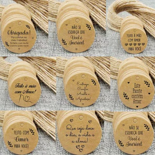 50 Tags 4cm Papel Kraft Com Cordão De rami Não Personalizamos Enviamos Com As Artes Das Variações