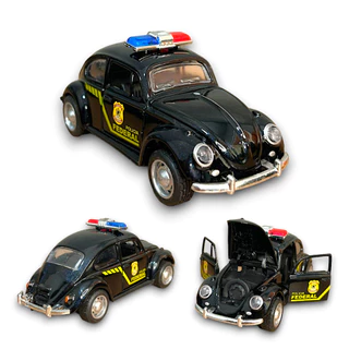 Carrinho de Ferro da Policia Federal Fusca Miniatura Abre Porta Capô Fricção