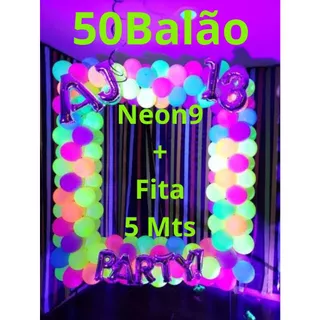 Kit 50 Balões Neon Sortido Tam 9 + Fita para Arco 5 mts - Deixe sua Festa Encantadora