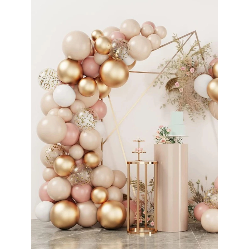 Kit Arco - 25 Balões Bexiga Marfin Tam9 + 25 Dourado Tam5 + 10 Rose Tam9 + 5 Cristal Tam9 +Fita 5 mt