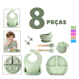 Kit 8 peças de talheres de silicone para bebês e crianças