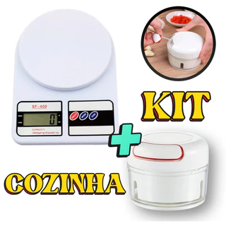 Kit Balança Digital Cozinha Até 10 Kg + Mini Processador Triturador Manual Alimentos