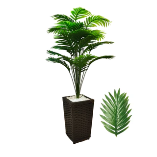 Planta Artificial Palmeira 18 ou 24 Folhas + Vaso Decorativo em Fita Sintética