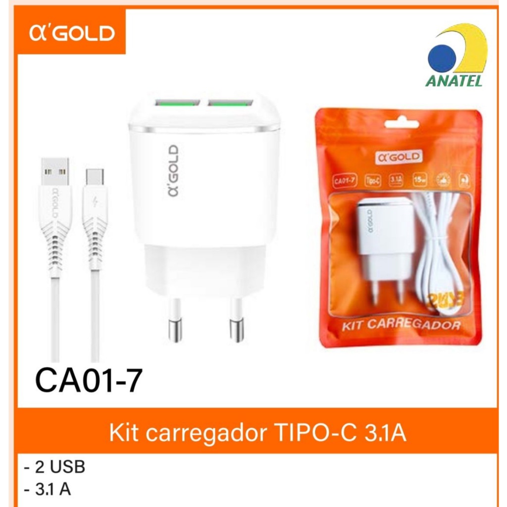 Kit Carregador Turbo A'Gold TIPO C P/ Android (CA01-7)