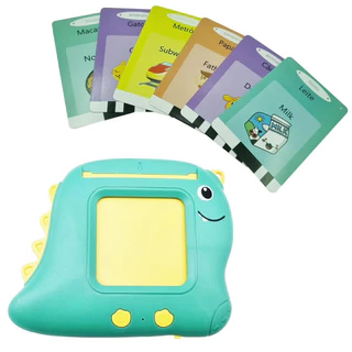 Leitor De Cartões Em Português E Inglês Brinquedo Eletrônico Infantil 112 Cards kids total 224 Palavras Educativo Alfabetização Pedagógico Dinossauro Autismo Apraxia TEA