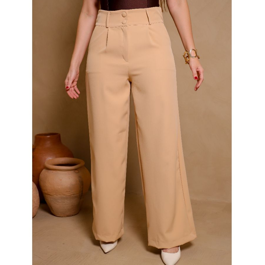 Calça Pantalona Alfaiataria Wide Leg Social Cintura Alta feminina